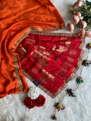 Red Russian Silk Saree with Banarasi Weaving 5901 02