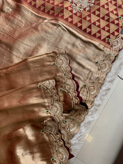 Maroon Tissue Saree with Gold Weaving & Zardosi Work 5895 09 (PRE ORDER)
