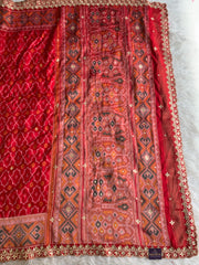 Red Patola Silk Saree with Aari, Gota, Mirror & Cutdana Work 5939 01