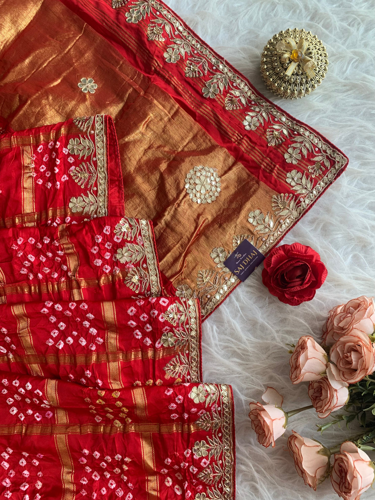 Red Bandhej Gaji Silk Saree with Gharchola 5885 04