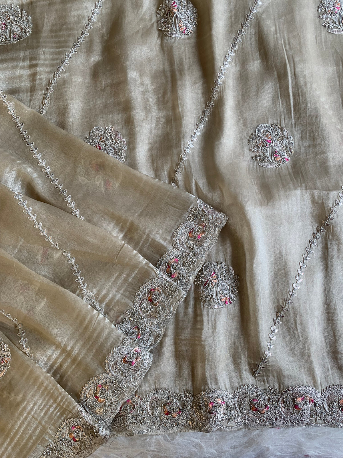 Tissue Saree with Dori, Stone & Thread Work 5915 12
