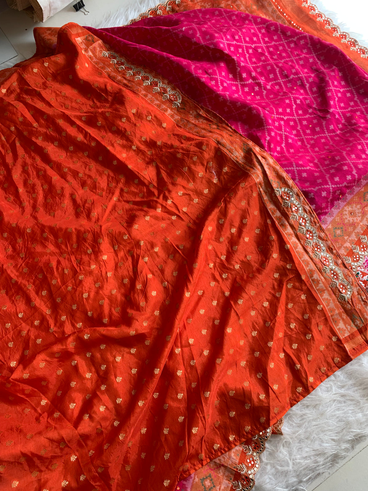Pink Patola Silk Saree with Orange Pallu 5939 03