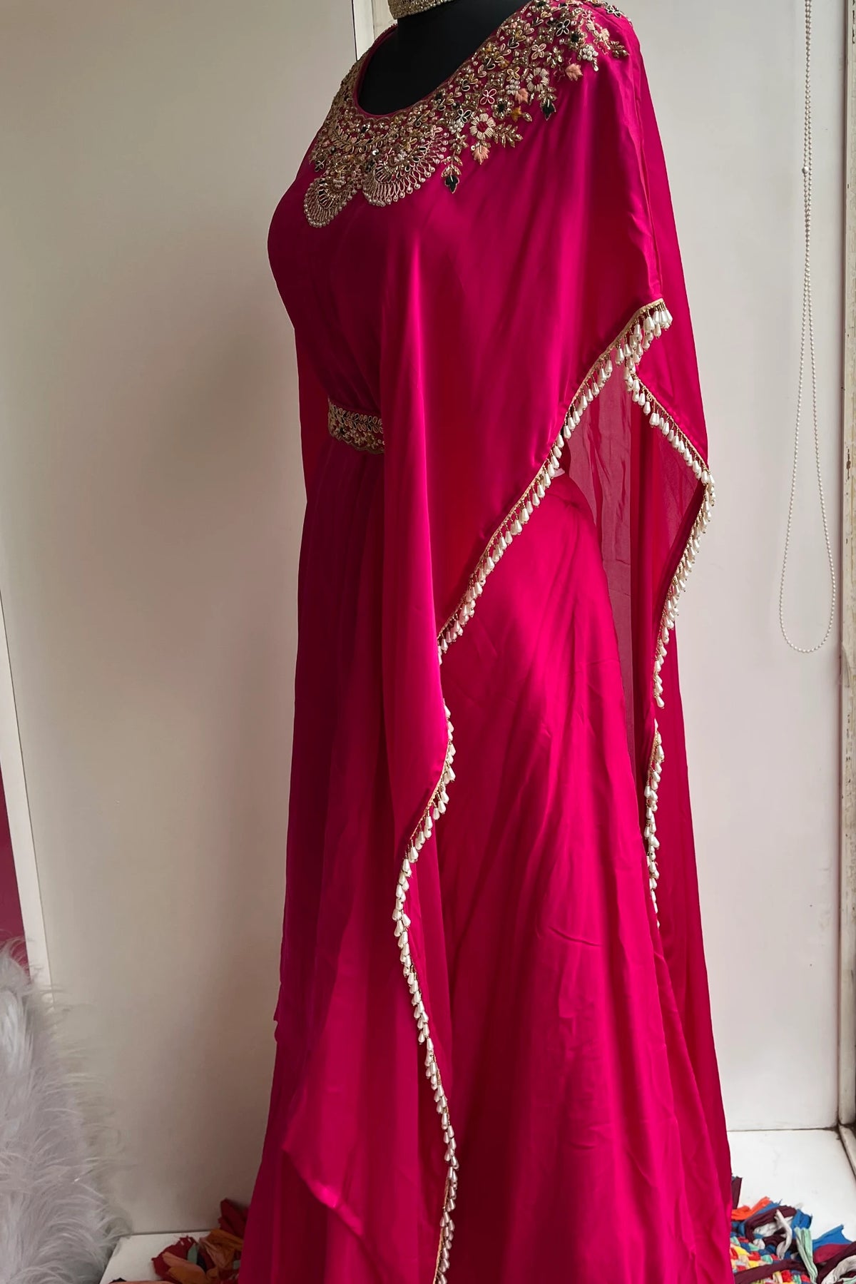 Rani Pink Silk Kaftan with Zardosi Work & Lehenga Set 5397 04