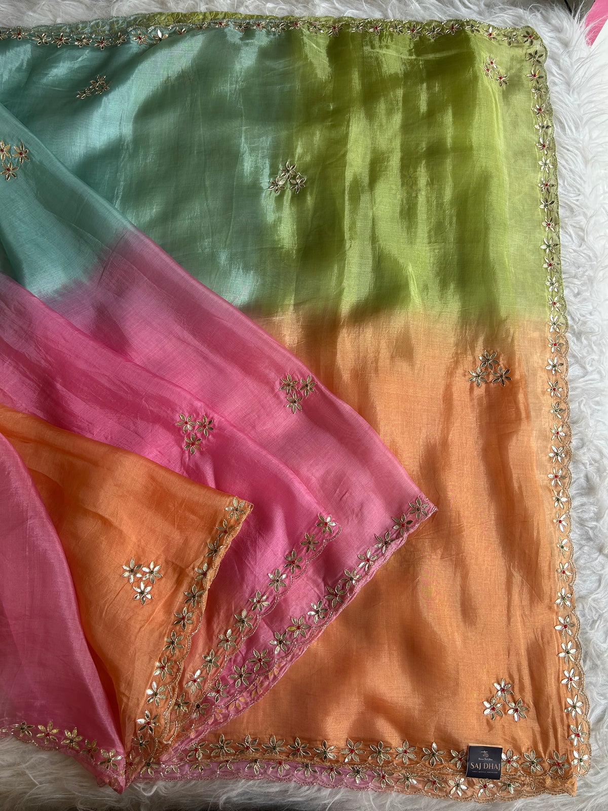 Multicolor Kora Silk Saree with Gota 5919 11