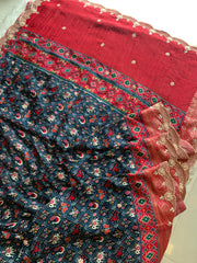 Blue Patola Silk Saree with Red Pallu & Zardosi Work 5888 08