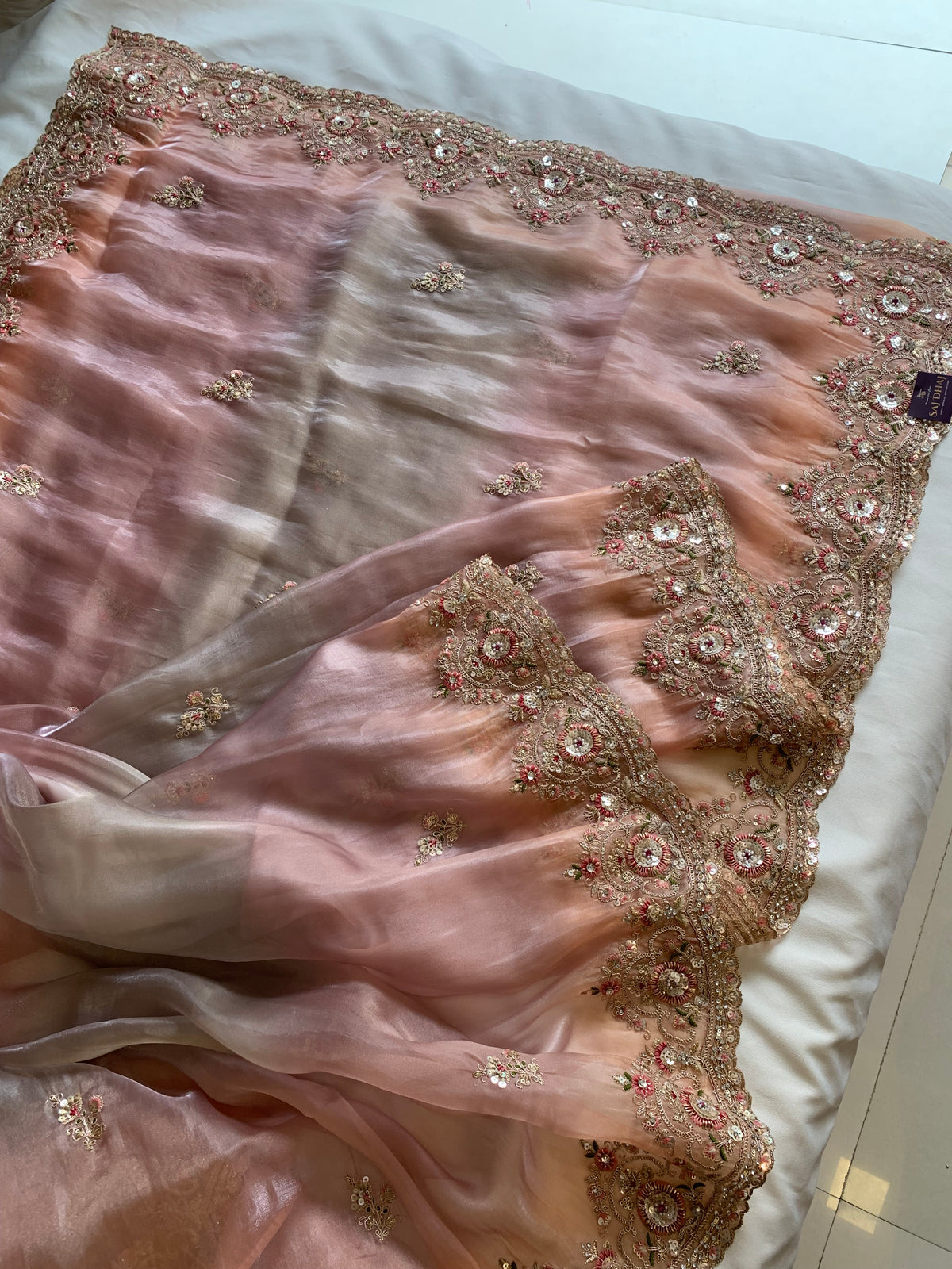 Shaded Organza Saree with Dori, Aari & Stone Work 5923 06