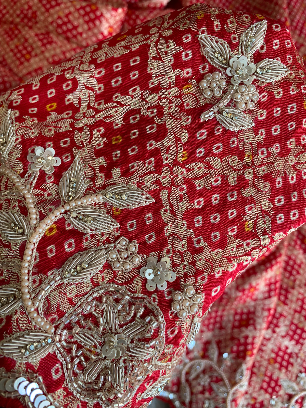 Red Banarasi Saree with Zardozi, Pearl & Sequin 5882 06