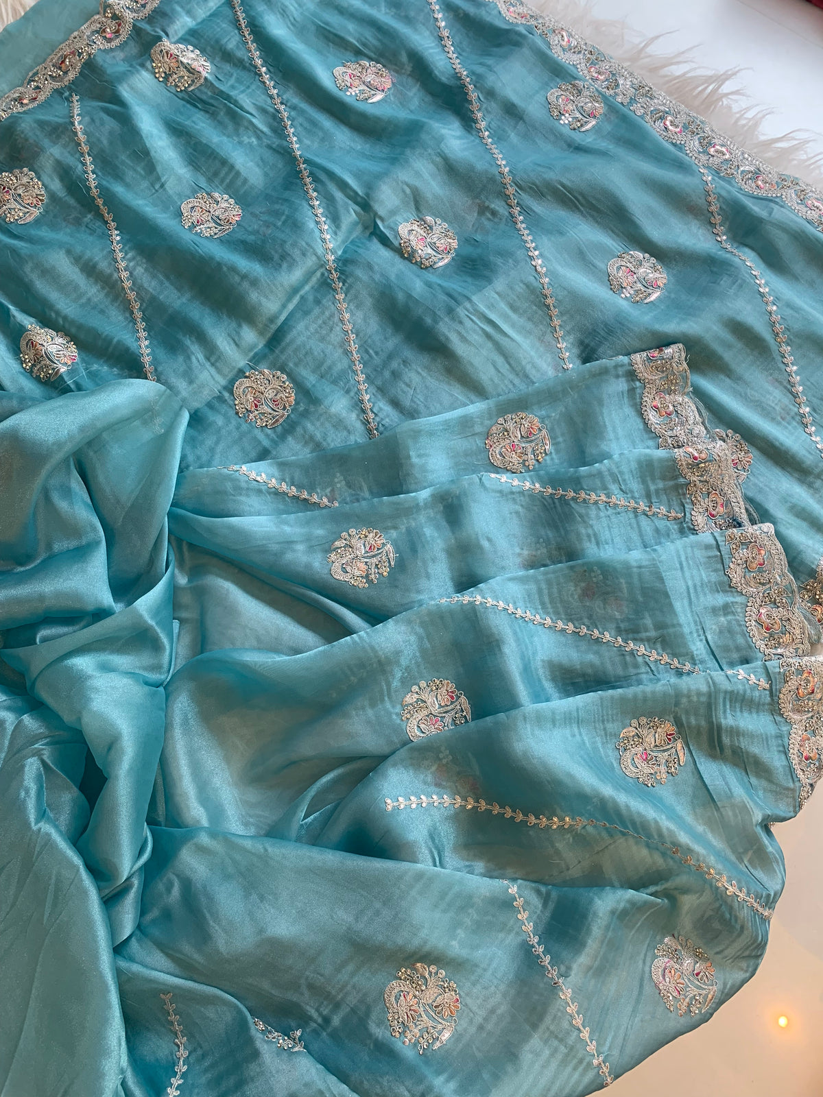 Tissue Saree with Dori, Stone & Thread Work 5915 12