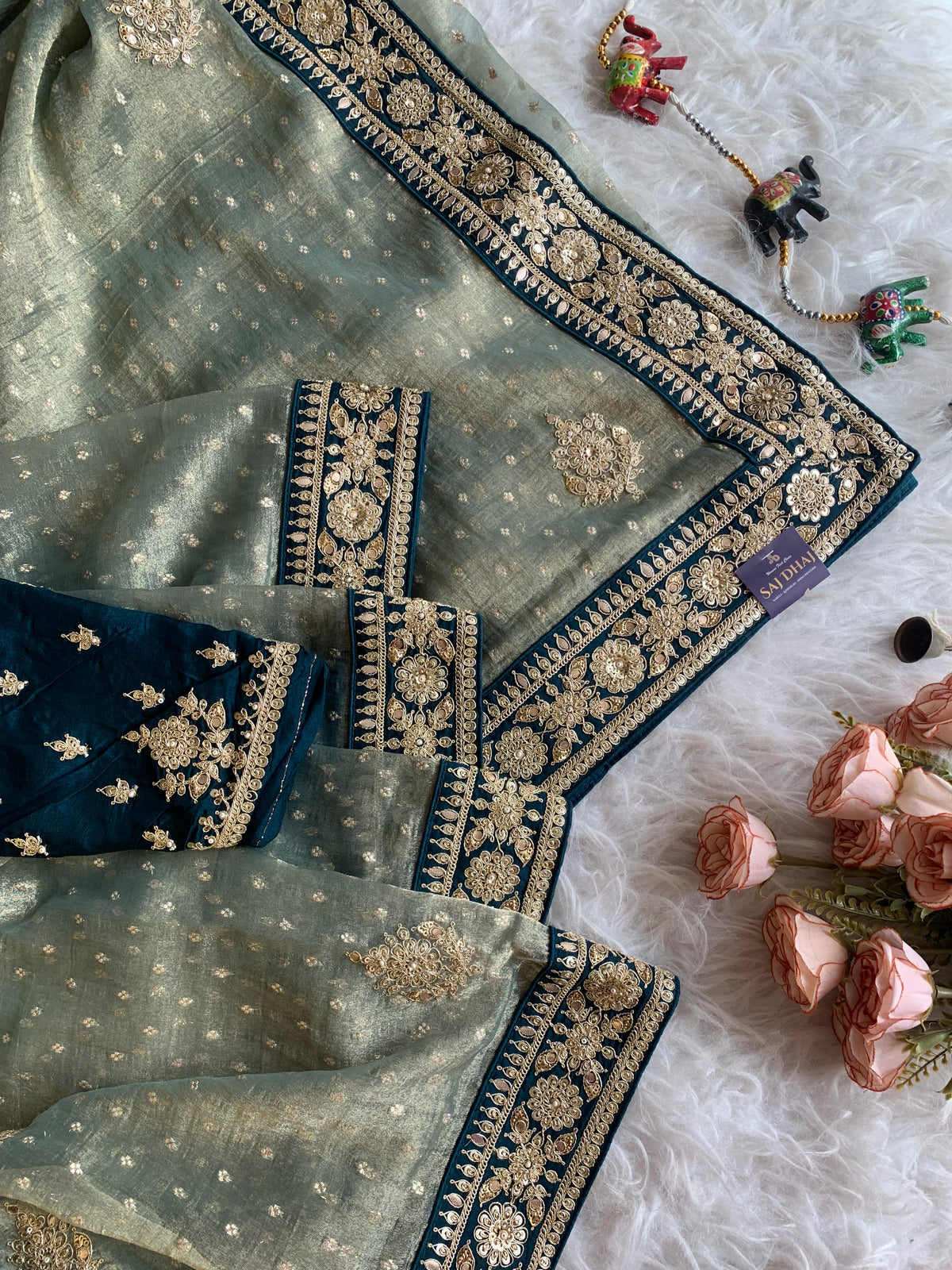 Banarasi Saree with Dori, Gota, Sequin & Pearl Work 5929 01