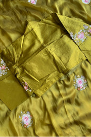 Olive Green Tie-Dye Habutai Silk Saree 5650 02