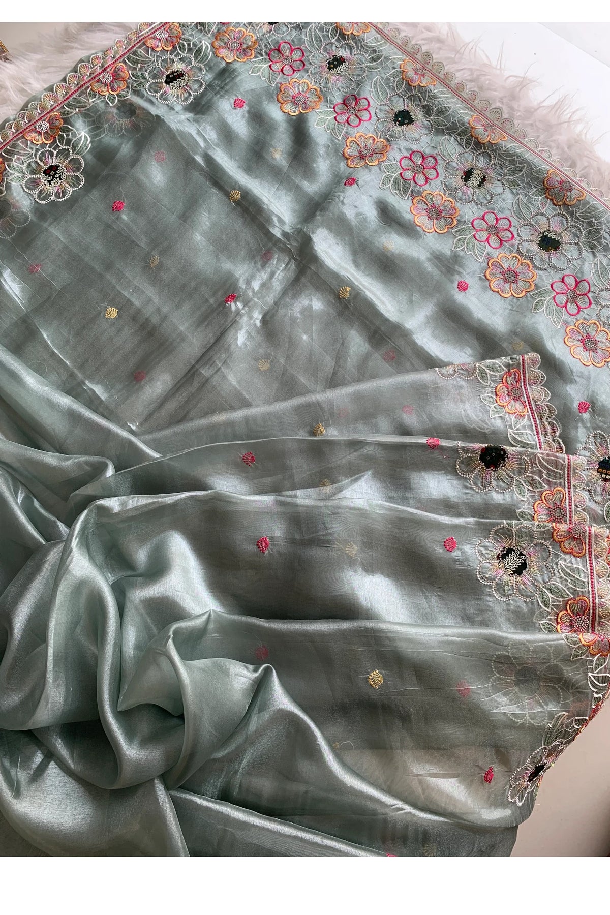 Sea Green Tissue Organza Saree 5786 09