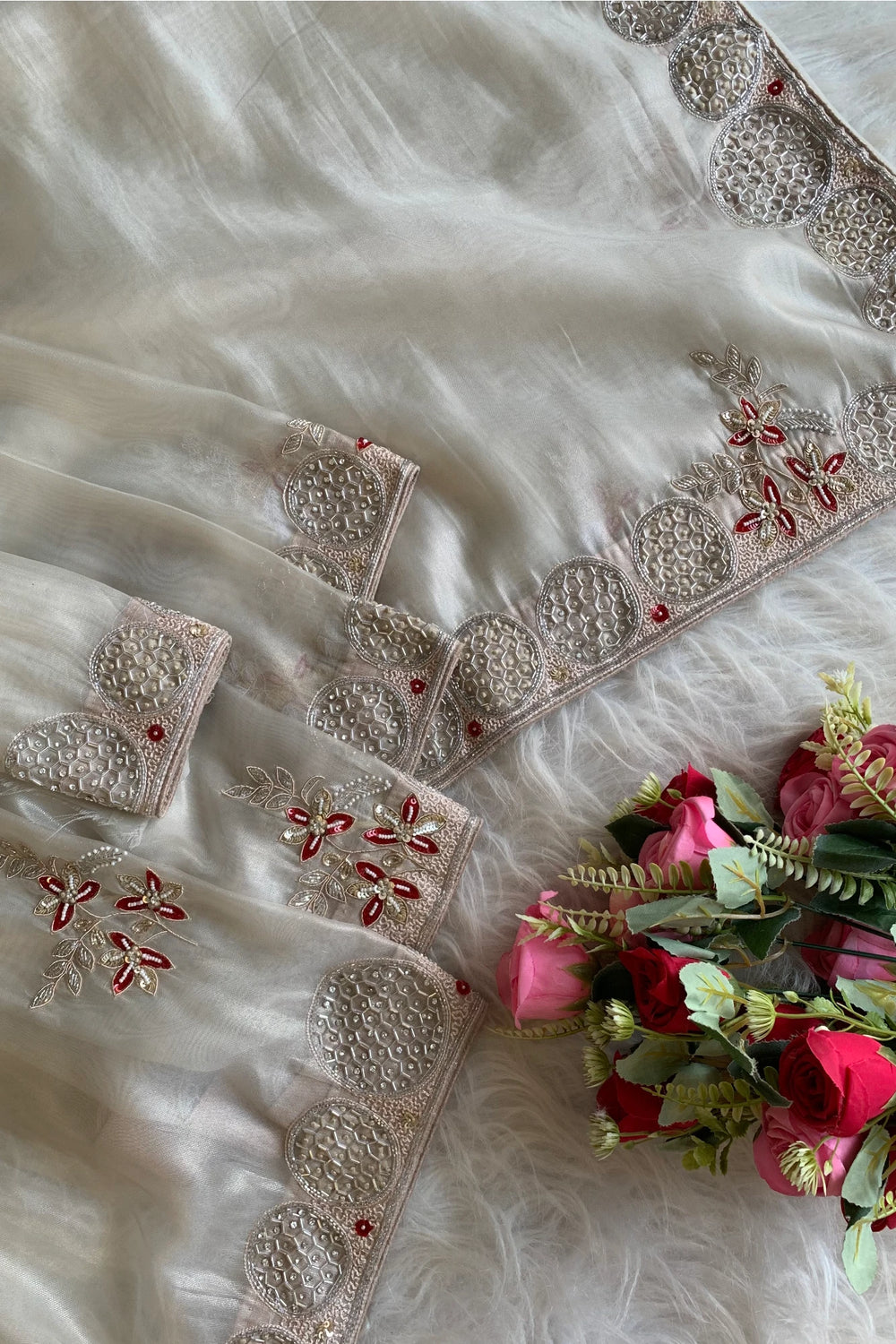 White Embellished Organza Saree 5111 11