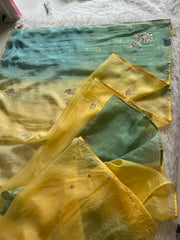 Yellow & Green Shaded Kora Silk Saree 5919 09