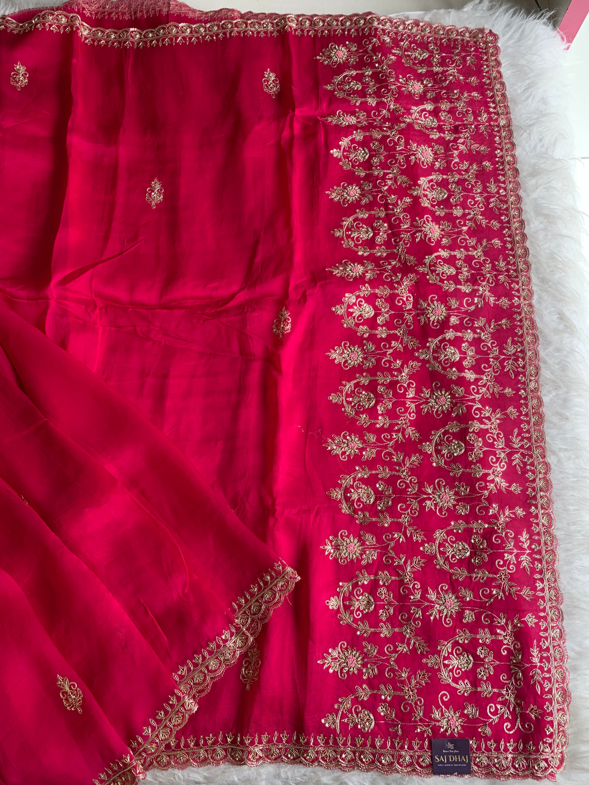 Rani Pink Organza Saree with Heavy Pallu 5895 01