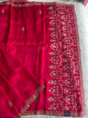 Rani Pink Organza Saree with Heavy Pallu 5895 01