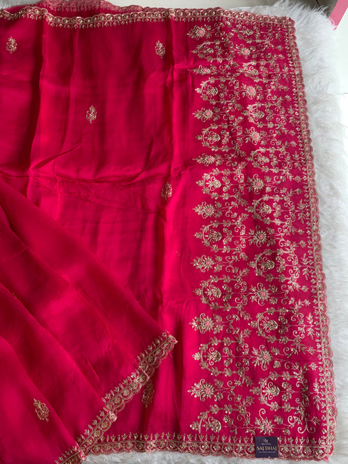 Rani Pink Organza Saree with Heavy Pallu 5895 01