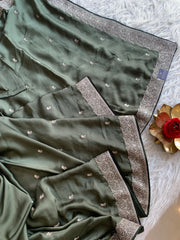Dark Green Crepe Saree with Aari Zari 5915 09