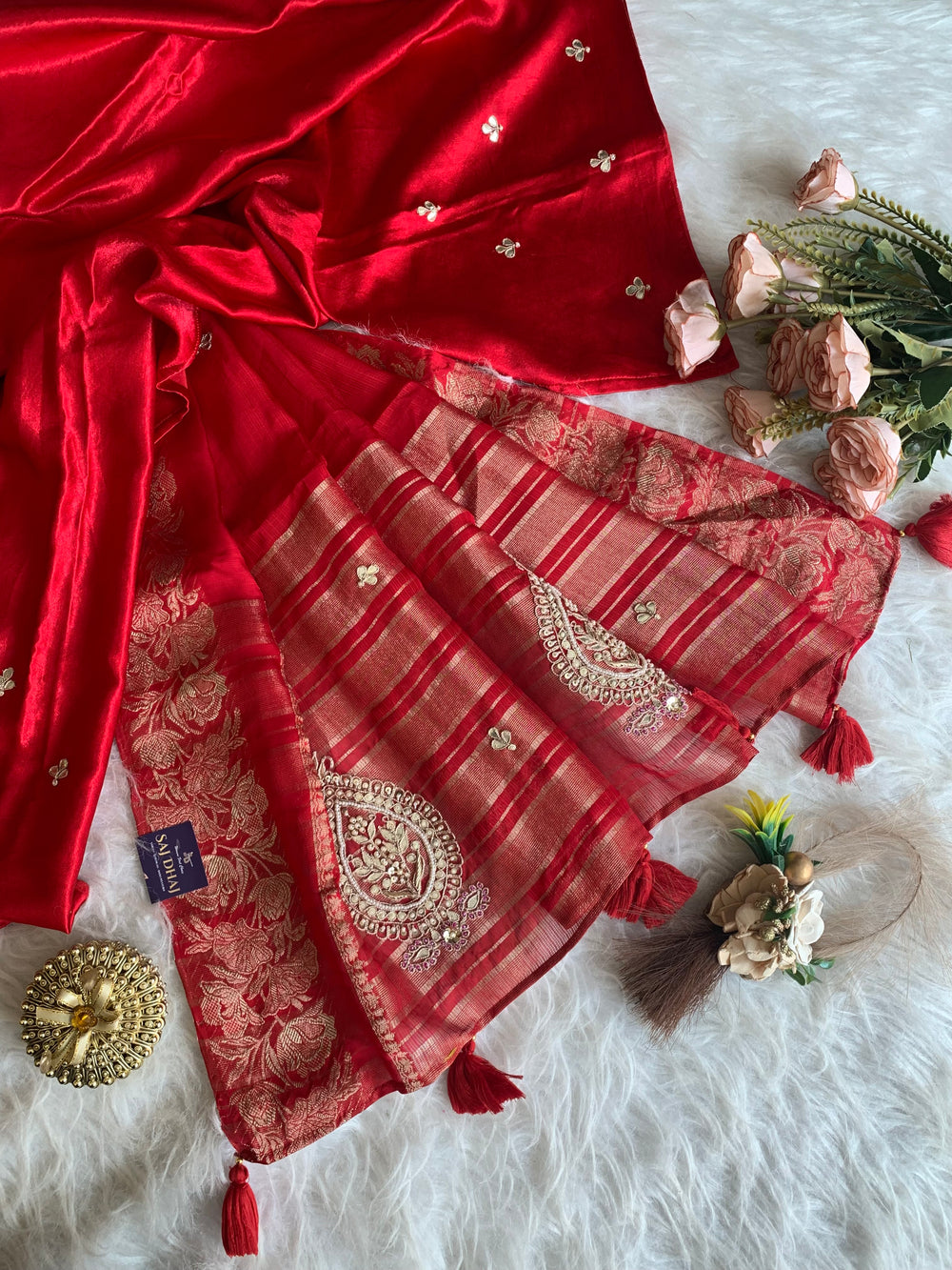 Red Kota Saree with Banarasi Weaving Border & Heavy Pallu 5907 14