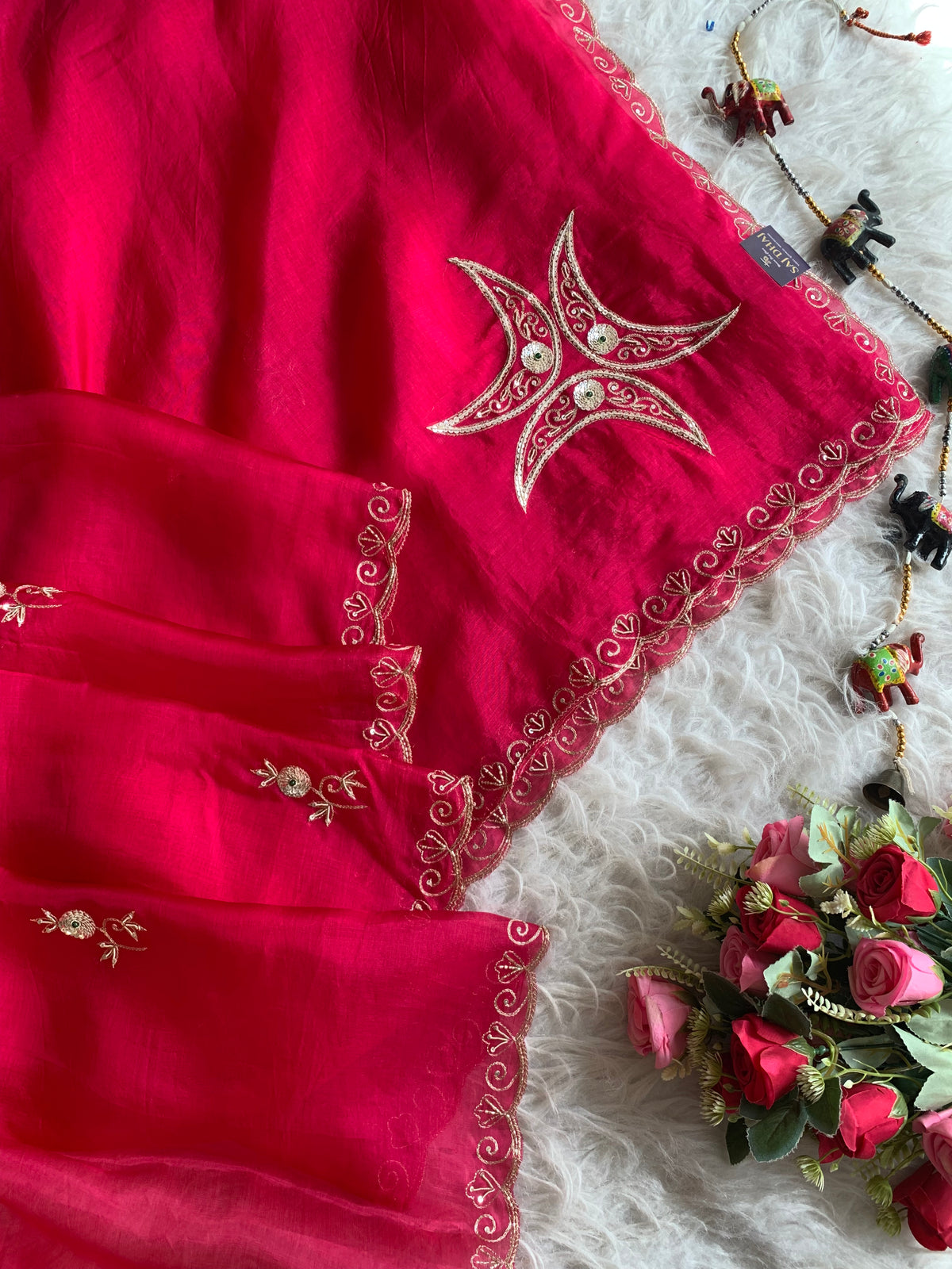 Kora Silk Saree with Aari, Zardosi & Sequin Work 5919 04