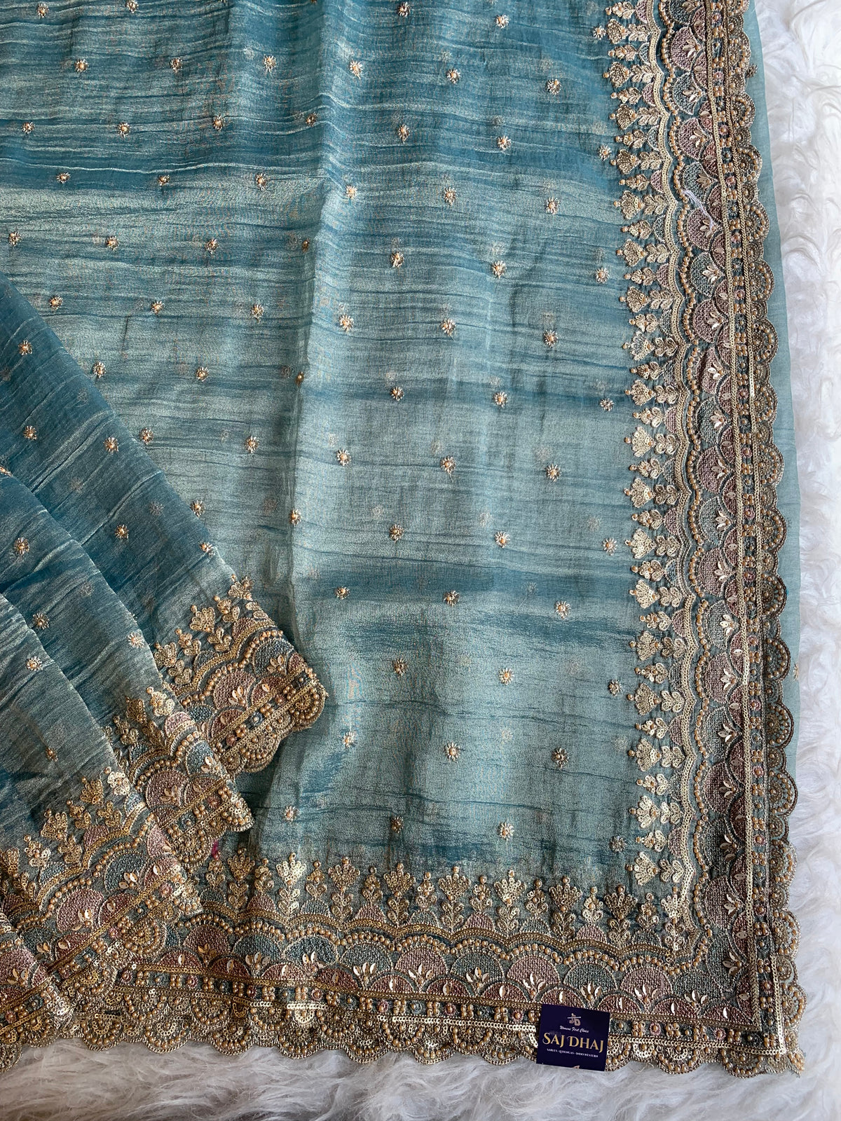 Crush Tissue Saree with Dori, Sequin & Bead Work 5915 18