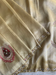 Gold Tissue Saree with Zardosi, Mirror, Appliqué & Cutdana Work 5927 01