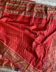 Red Patola Silk Saree with Animal Motifs & Mirror Work 5932 01