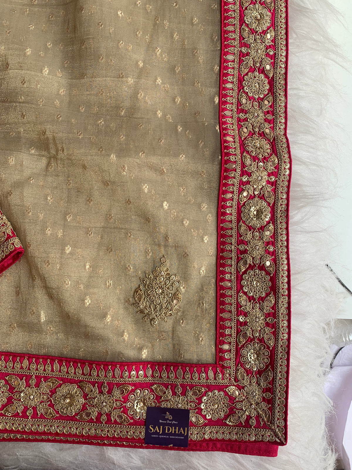 Banarasi Saree with Dori, Gota, Sequin & Pearl Work 5929 01