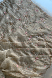 Beige Floral Embellished Tissue Saree 5841 03