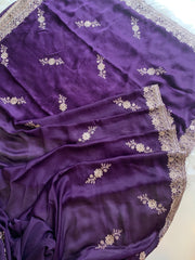 Purple Organza Saree with Aari, Stone & Thread Work 5915 07