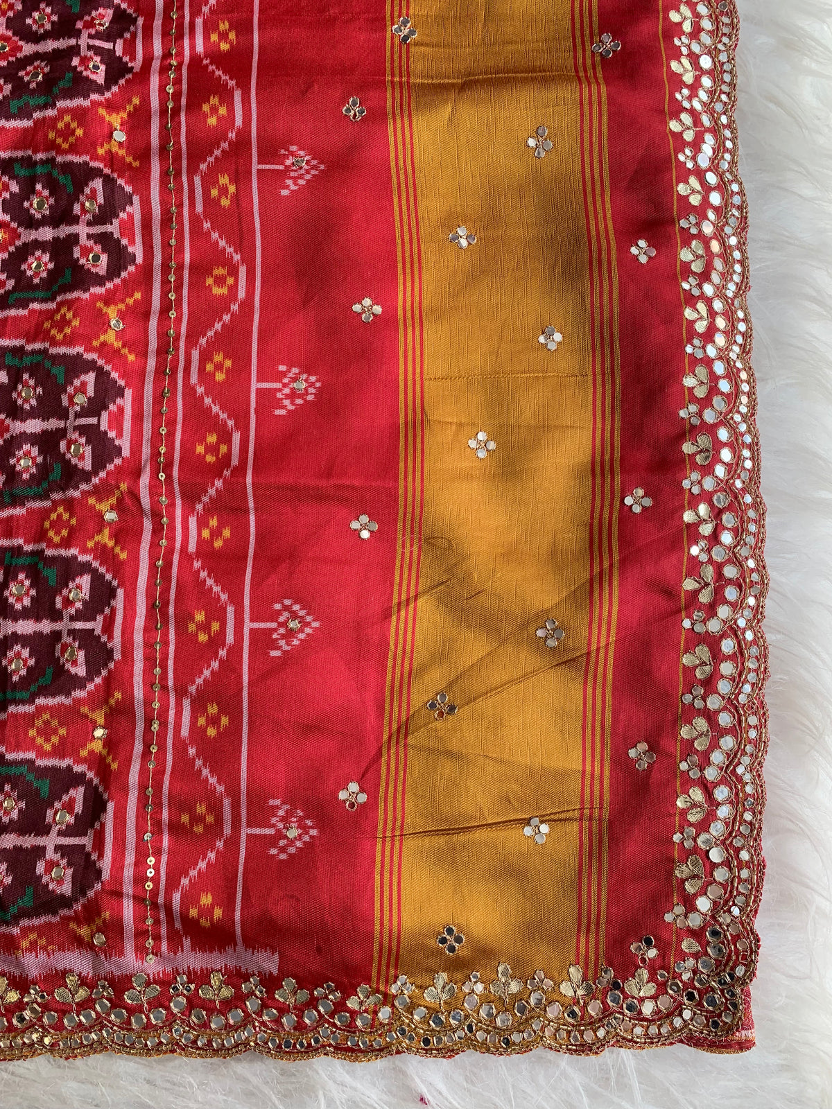 Red & Brown Patola Silk Saree with Animal Motifs  5932 02