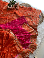 Pink Patola Silk Saree with Orange Pallu 5939 03