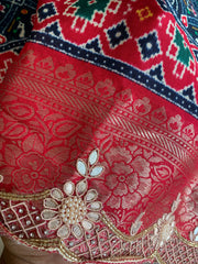 Blue Patola Silk Saree with Red Pallu & Zardosi Work 5888 08