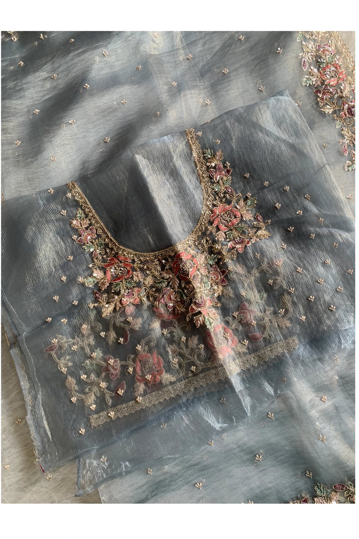 Sea Blue Crush Organza Saree 5649 05
