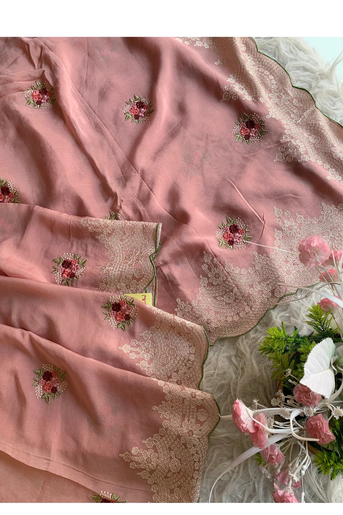 Blush Pink Chinnon Georgette Saree 5655 05