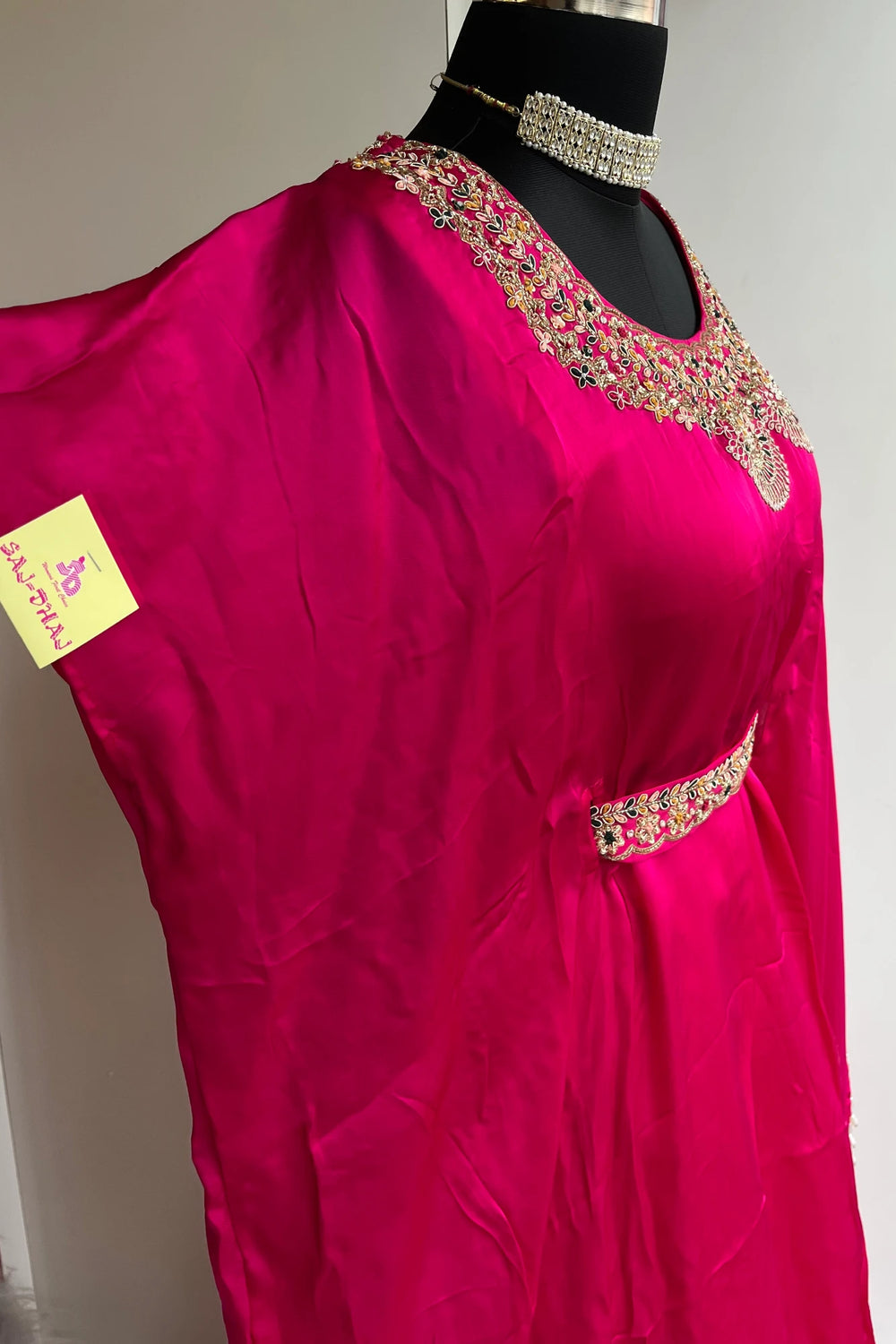 Rani Pink Silk Kaftan with Zardosi Work & Lehenga Set 5397 04