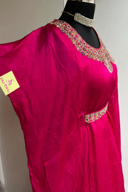 Rani Pink Silk Kaftan with Zardosi Work & Lehenga Set 5397 04