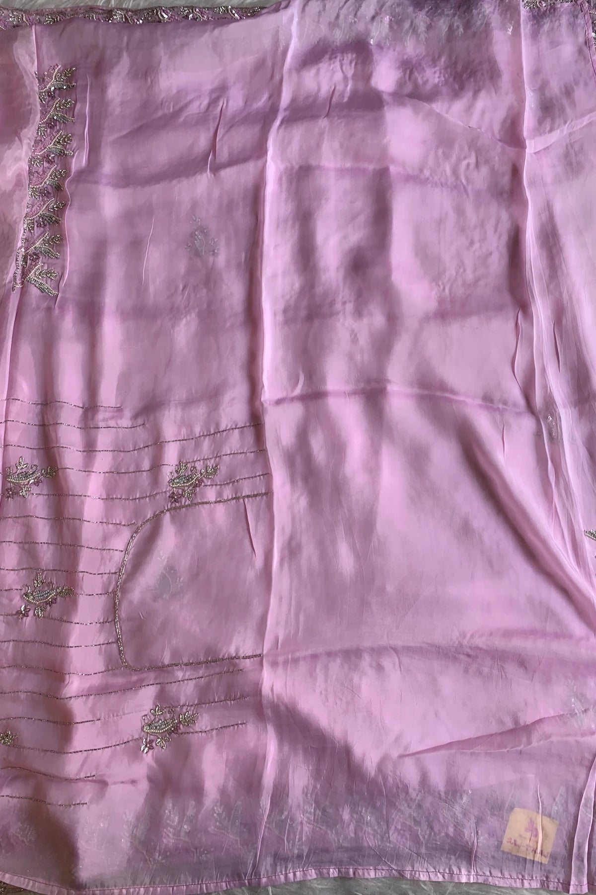 Baby Pink Embellished Habutai Silk Saree 5068 03