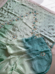 Ombre Habutai Silk Saree with Floral Appliqué, Cutdana & Zardosi Work 5901 06