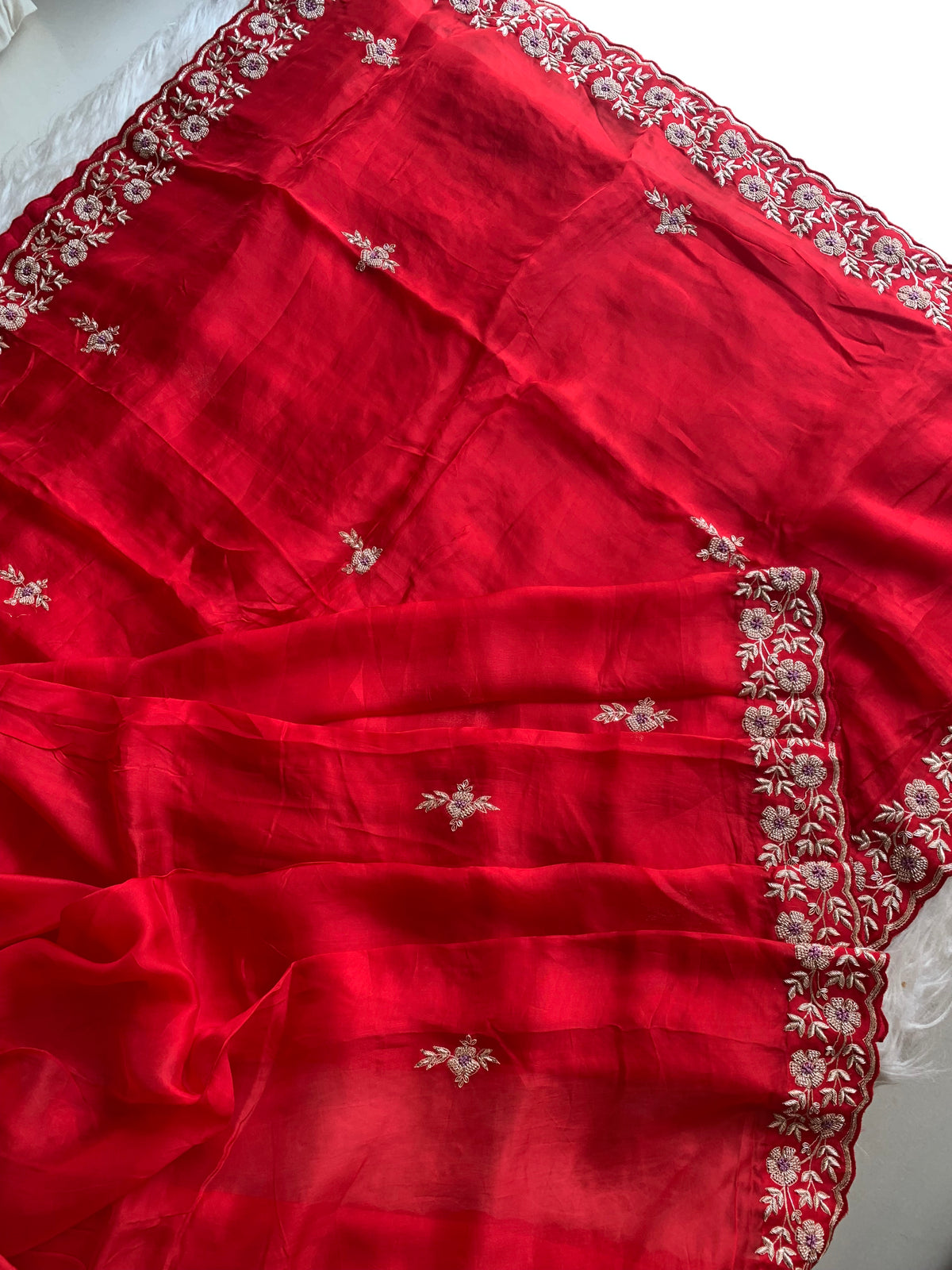 Red Habutai Silk Saree 5905 03