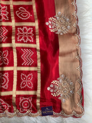 Red Habutai Silk Saree with Gharchola Pallu & Gota Zardozi Work 5901 37