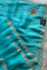 Ice Blue Habutai Silk Saree 5798 06