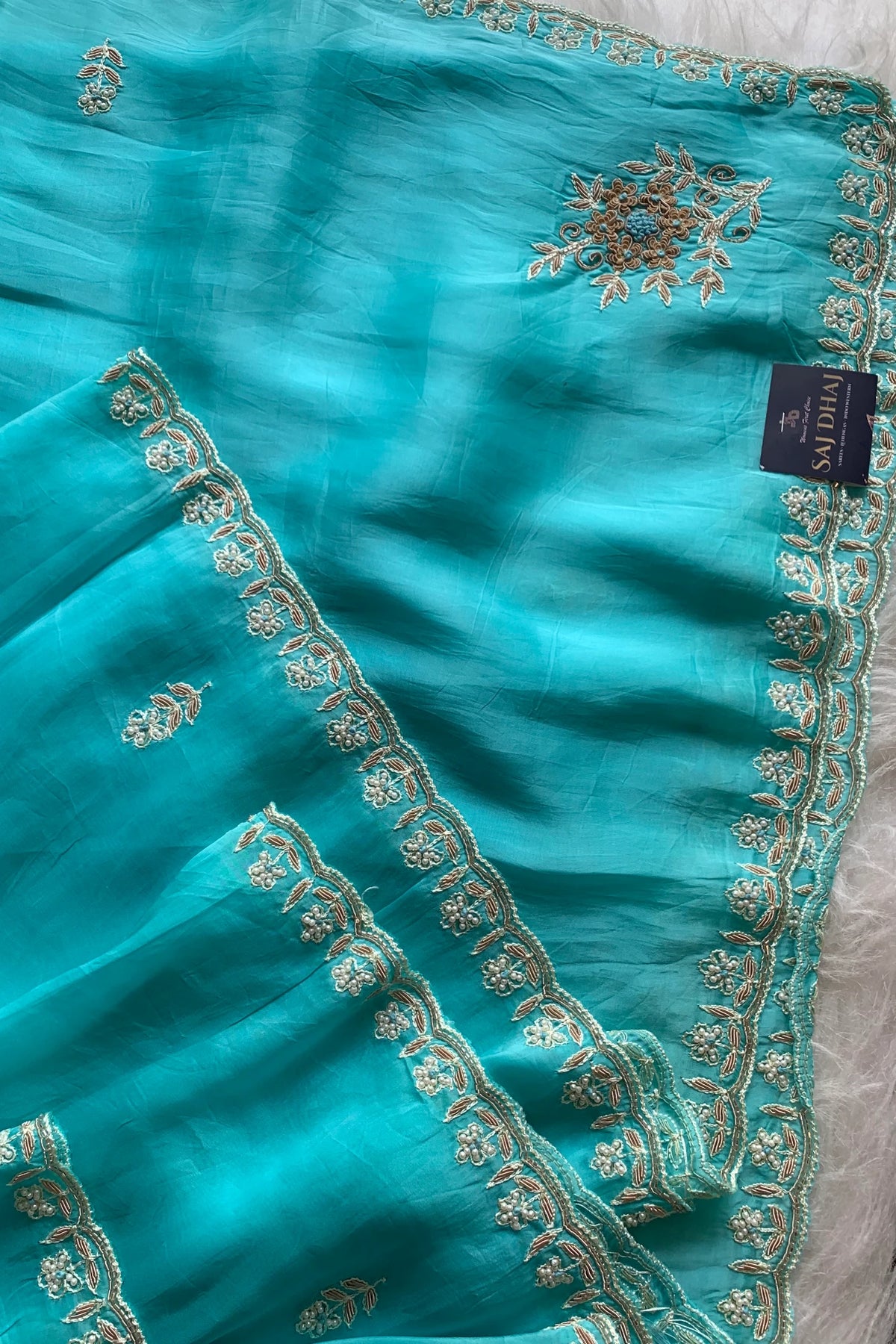Ice Blue Habutai Silk Saree 5798 06