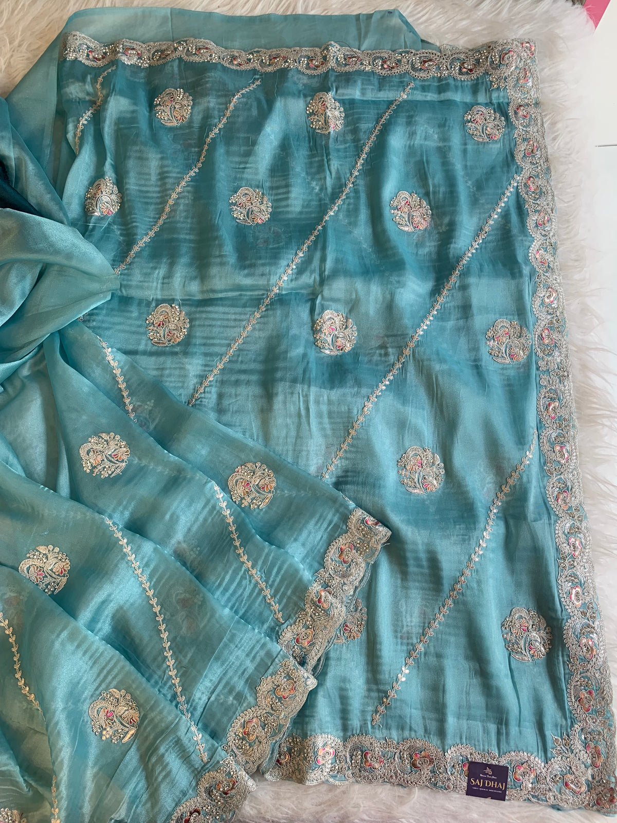 Tissue Saree with Dori, Stone & Thread Work 5915 12
