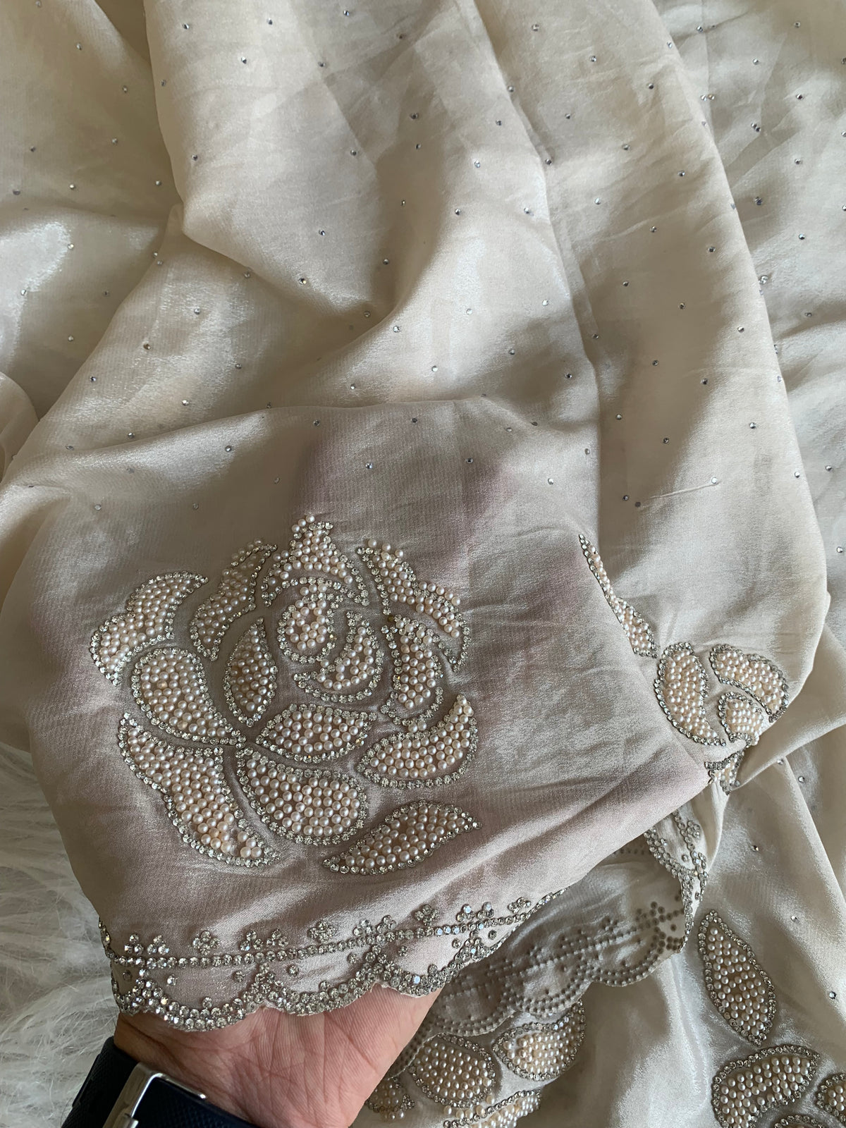 Crepe Saree with Pearl & Stone Work 5915 15