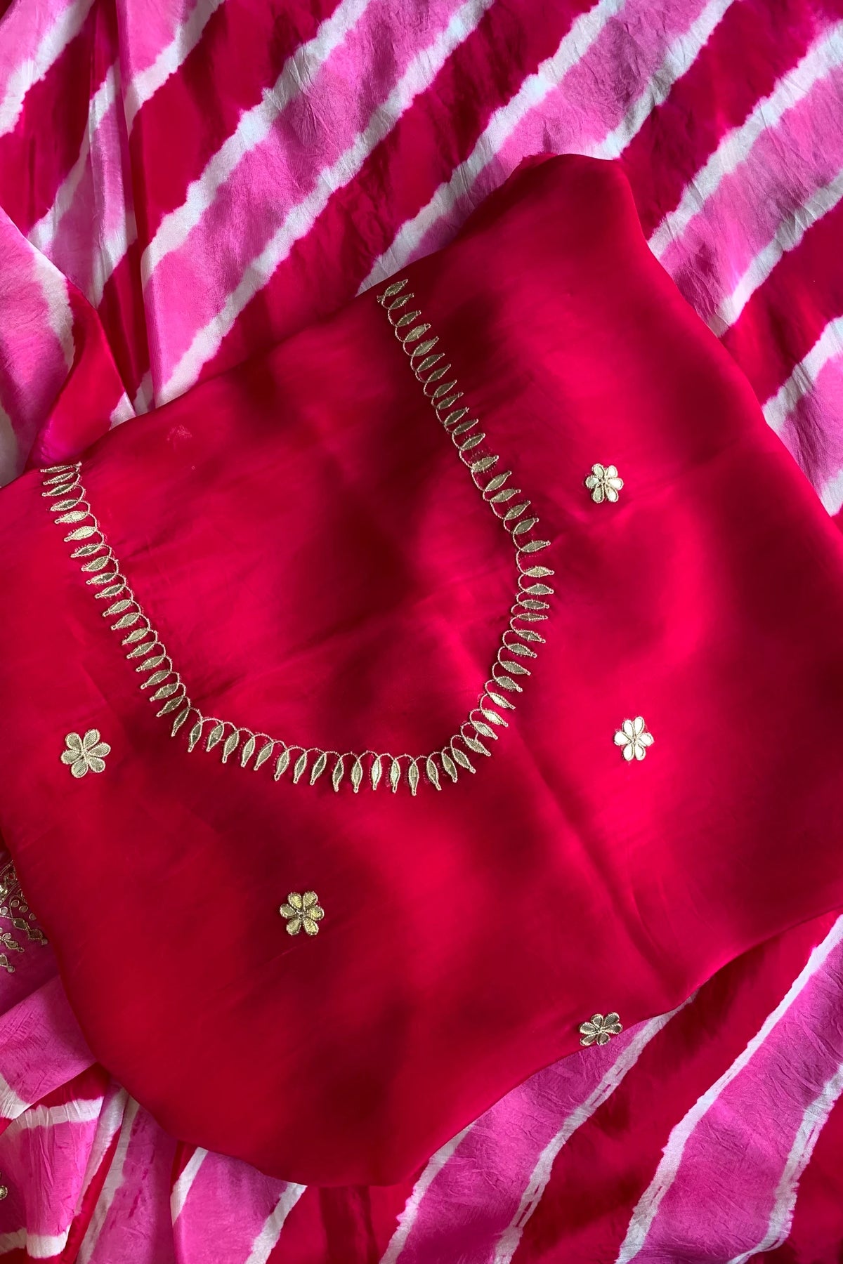 Pink Jaal Leheriya Habutai Silk Saree 5846 02