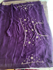 Purple Organza Saree with Aari, Stone & Thread Work 5915 07