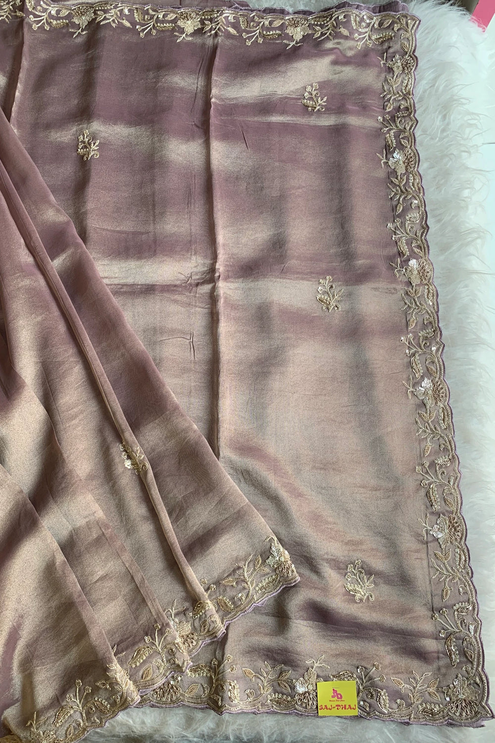 Light Lilac Embellished Tissue Saree 5640 08