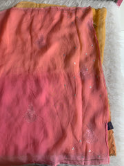 Orange, Peach & Pink Shaded Kora Silk Saree with Pearl & Sequin Work 5919 06