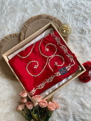 Red Habutai Silk Saree with Gota Patti & Sequin 5871 07