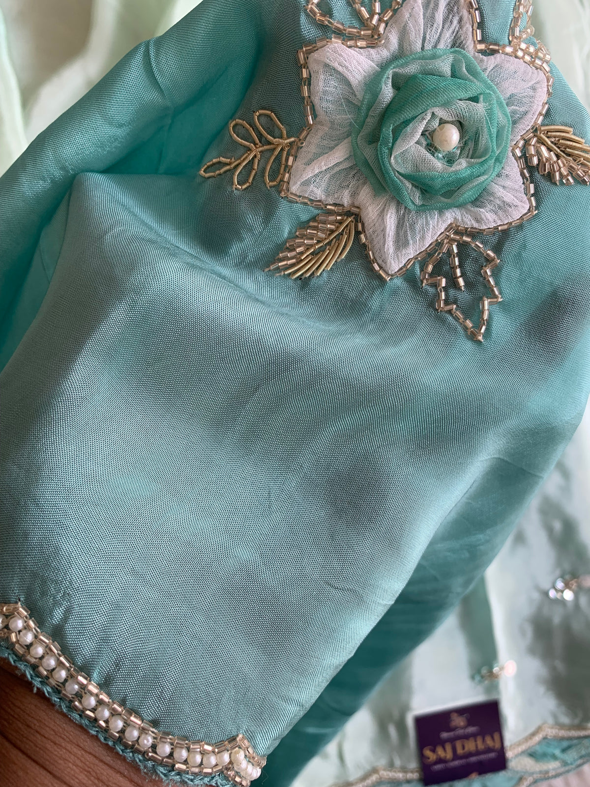 Ombre Habutai Silk Saree with Floral Appliqué, Cutdana & Zardosi Work 5901 06